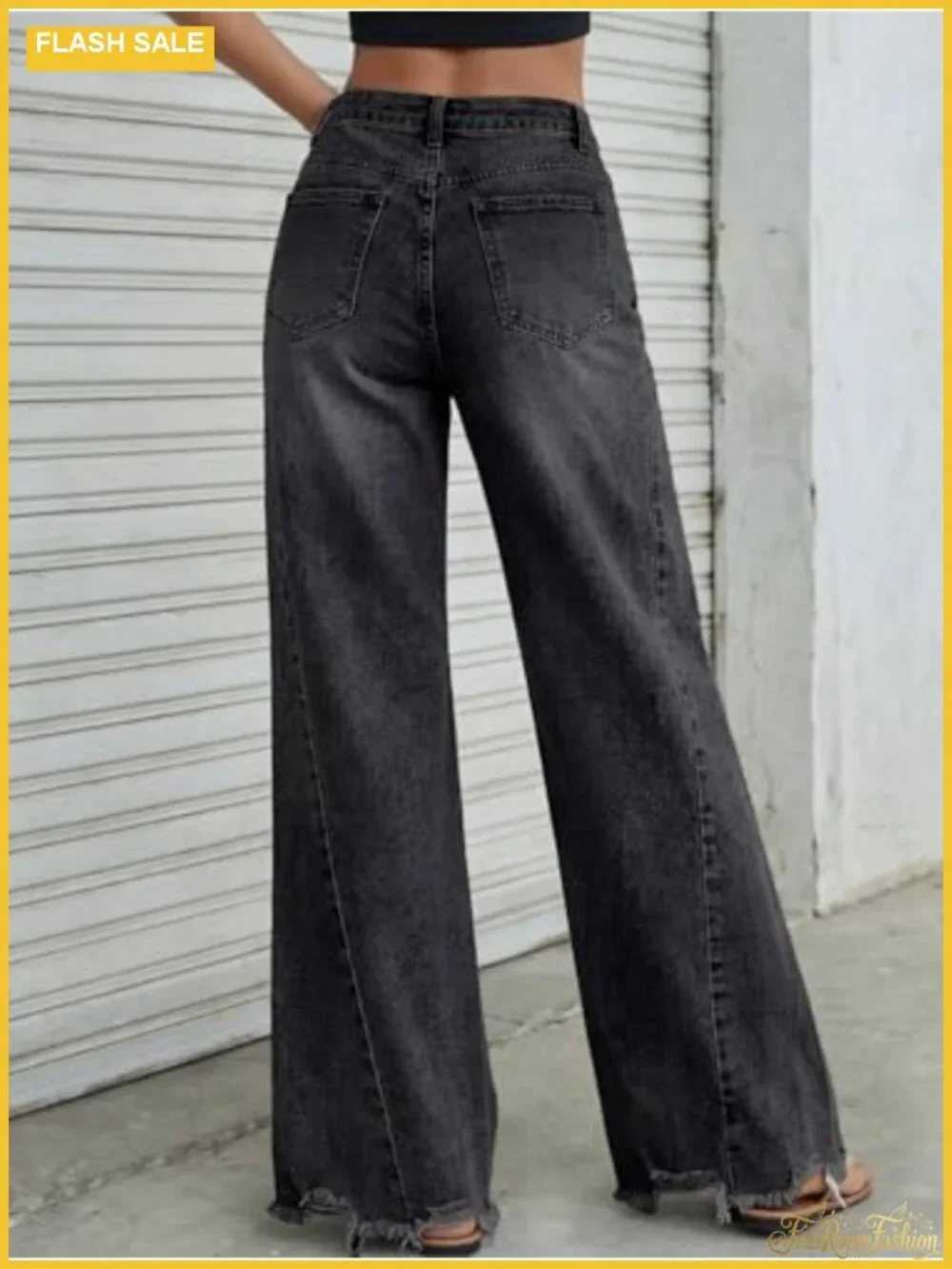 Wide Leg High Waisted Stretch Jeans Raw Hem Baggy Denim Pants